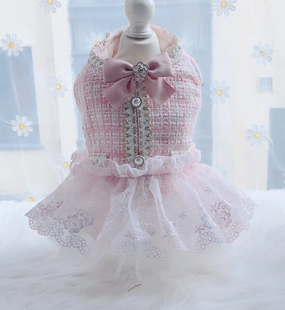 Princess Dog Dress Cat Dresses Plaid&Lace Design Girl Pet Puppy Skirt Warm Clothes Outfit
