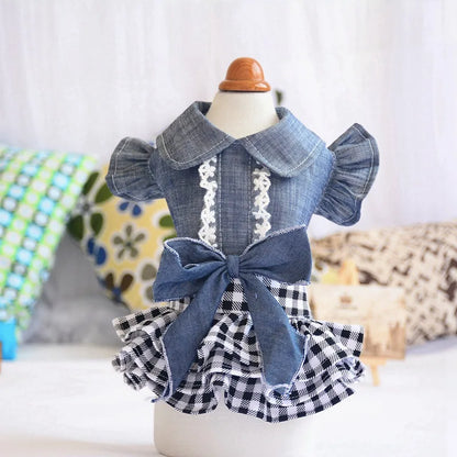 Spring Pet Dog Clothes Dog Denim Dress Jeans Skirt Puppy Clothes Chihuahua Yorkies Teddy Pet Clothing  Small Dog Dress