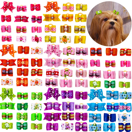 10Pcs Handmade Pet Dog Bow Diamond Pearl Pet Supplies Pet Hair bows Boutique Puppy Pet Dog Grooming Accessories for Small Dogs