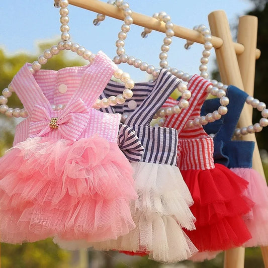 Dog Clothing Cat Clothing Pet Supplies Striped Suspender Mesh Skirt Dress Small and Medium-sized Dog Clothes for Pets