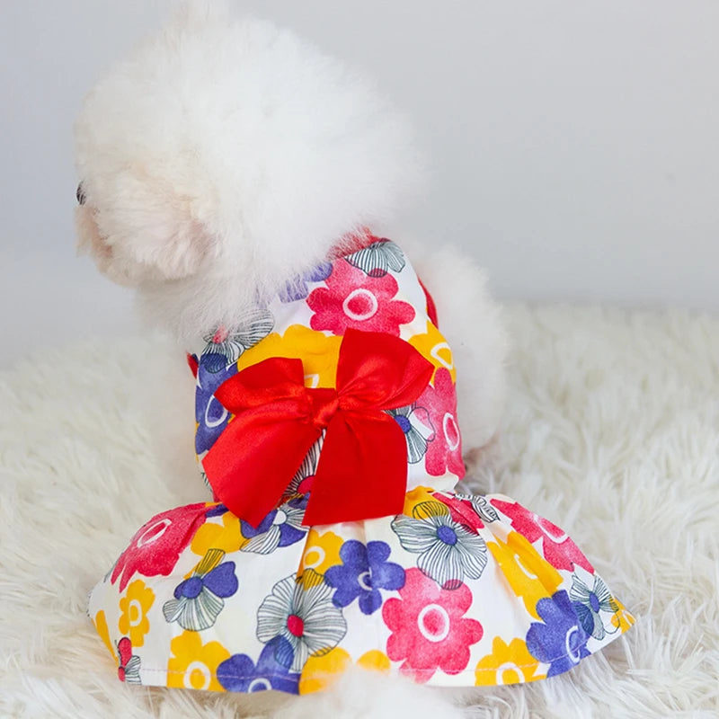 Floral Princess Dress Spring Summer Pet Dog Clothes Sweet Pet Clothing Cute Printed Puppy Cat Skirt Thin Skirt Pet Clothes