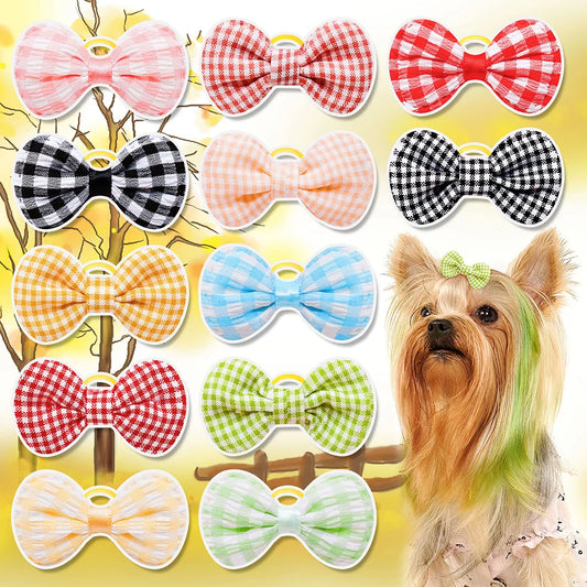 10/20/30pcs Flower Shape Dog Hair Bows Dog Bow Decorate Plaid Pure Mix Colors Hair Bowknot Rubber Bands for Small Dogs Product