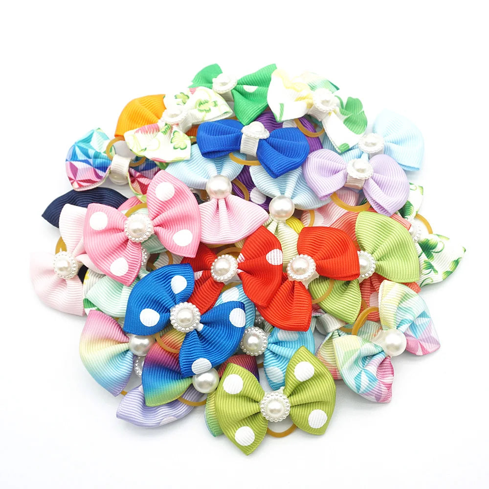 10 Pieces Dog Bows Cute Ribbon Dog Accessories Four Types 36 Colors Pet Hair Bows With Elatic Rubber Band Christmas Gifts