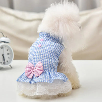 Summer Plaid Bow Dog Princess Dress Cute Dog Skirt Pet Clothes for Small Medium Dogs Cats Pet Wedding Dress Chihuahua Outfits