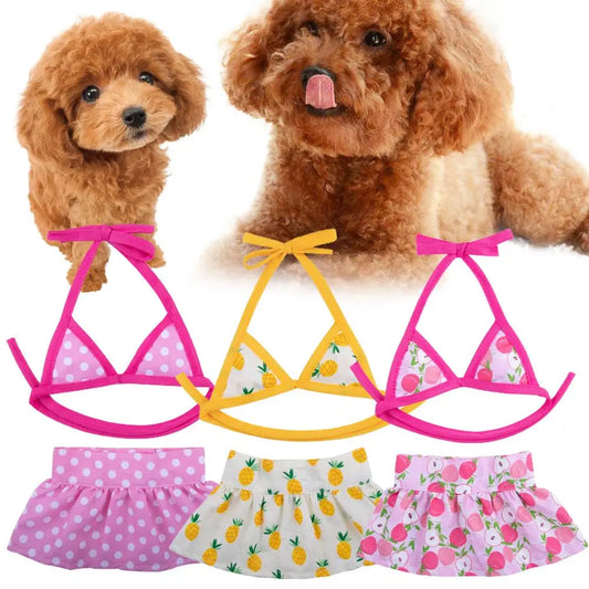 Ins Pet Swimwear Fastener Tape Dog Bathing Dress Dog Skirt Hawaiian Swimsuit Summer Beach Pet Bikini Dress Dog Beachwear