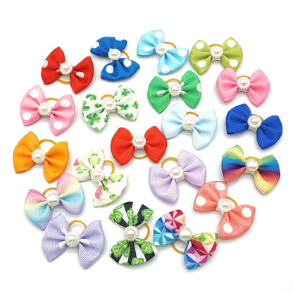 10 Pieces Dog Bows Cute Ribbon Dog Accessories Four Types 36 Colors Pet Hair Bows With Elatic Rubber Band Christmas Gifts
